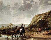 阿尔伯特 库普 : Large River Landscape With Horsemen